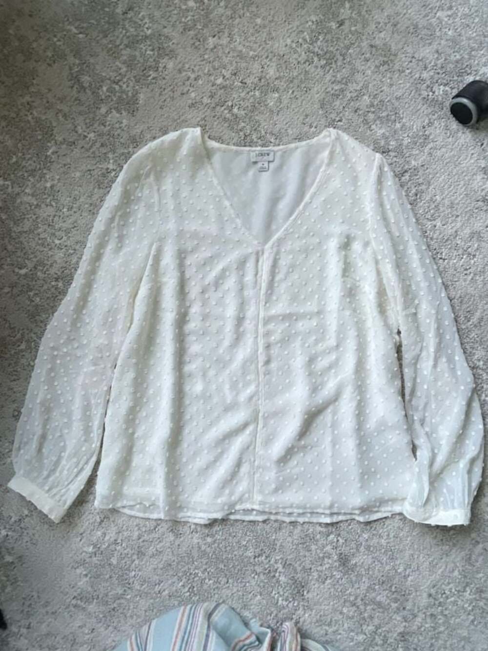 J.Crew Women's White Long Sleeve Swiss Dot V-Neck Blouse